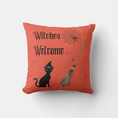 Witches Welcome Halloween Throw Pillow