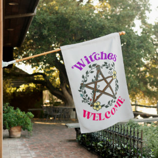 Witches Welcome Nature Pentacle House Flag