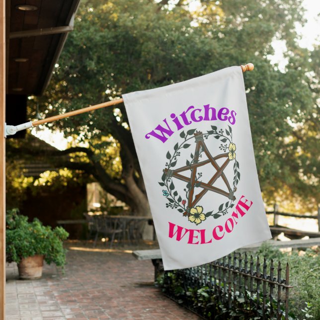 Witches Welcome Nature Pentacle House Flag (In SItu)