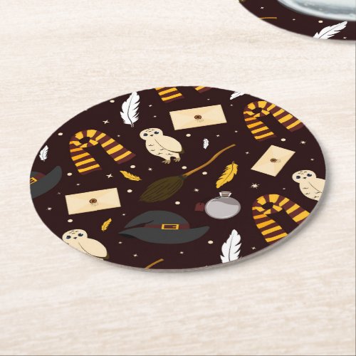 Witches Wizards  Magic Pattern Round Paper Coaster