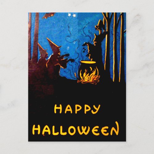 Witching Hour Black Cat Bat Cauldron Postcard