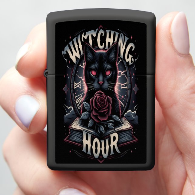 Witching Hour Cat and the Enchanted Bloom Zippo Lighter (In Hand)