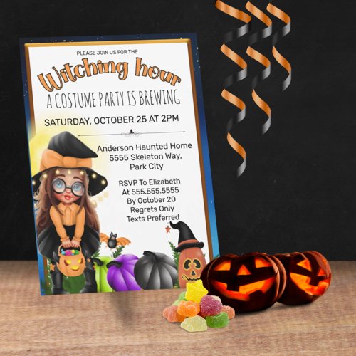Witching Hour _ Cute Witch With Glasses Halloween  Invitation