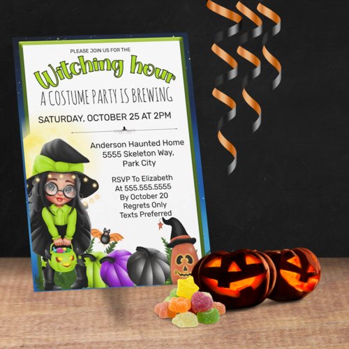 Witching Hour _ Cute Witch With Glasses Halloween Invitation