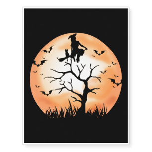 Witching Hour Scary Witch At The Creepy Moon Temporary Tattoos