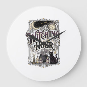Witching Hour Vintage Engraving Witchy Design_1 Large Clock