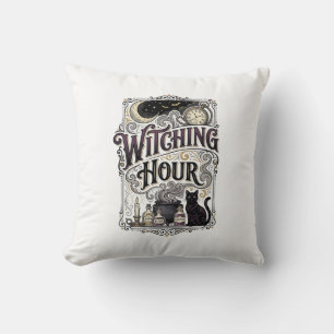 Witching Hour Vintage Engraving Witchy Design_1 Throw Pillow