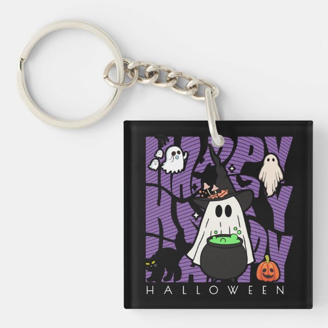 Witching Up Fun | Happy Halloween Magic & Mischief Keychain (Front)