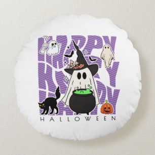 Witching Up Fun Happy Halloween Magic & Mischief Round Pillow