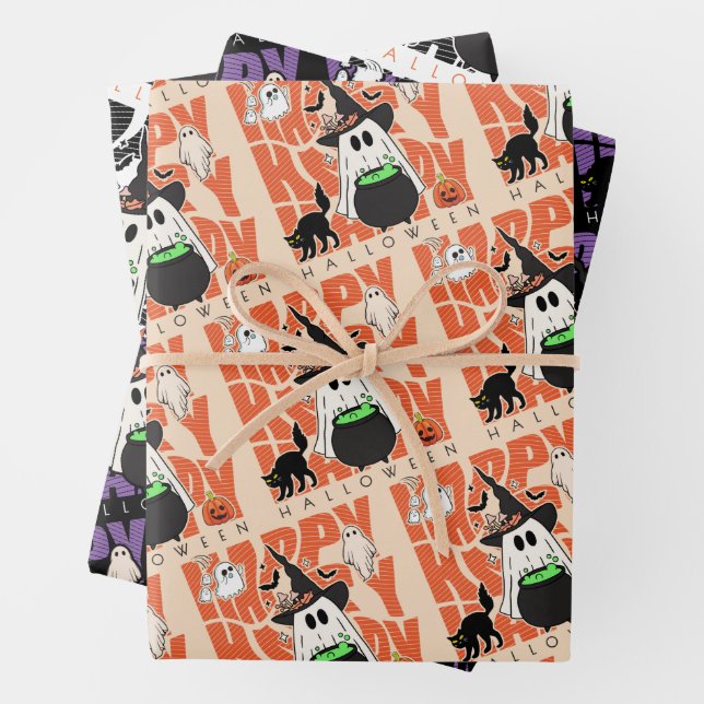 Witching Up Fun | Happy Halloween Magic & Mischief Wrapping Paper Sheets (In situ)