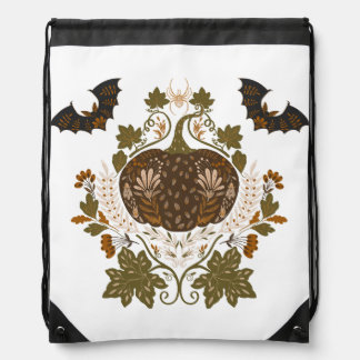 Witching Vine Folkloric Halloween Pumpkin Pattern  Drawstring Bag