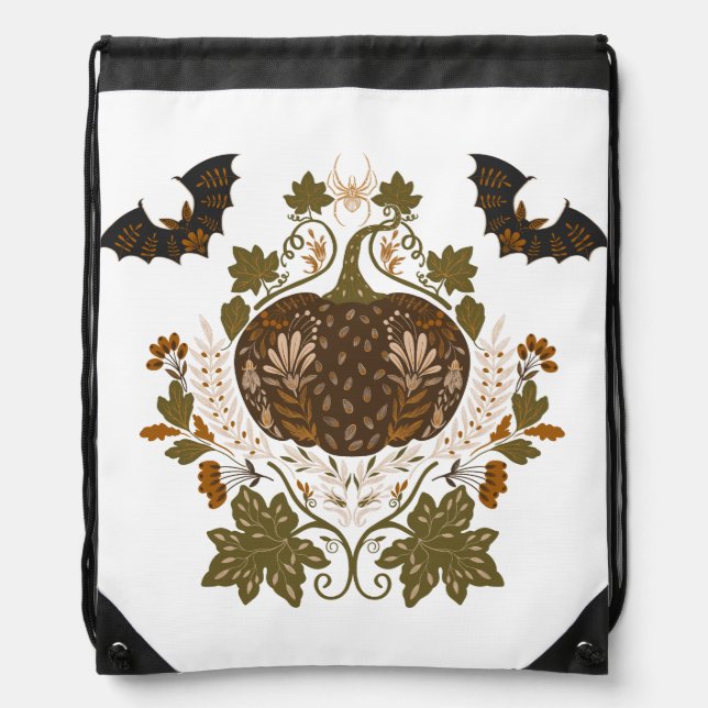 Witching Vine Folkloric Halloween Pumpkin Pattern  Drawstring Bag (Front)