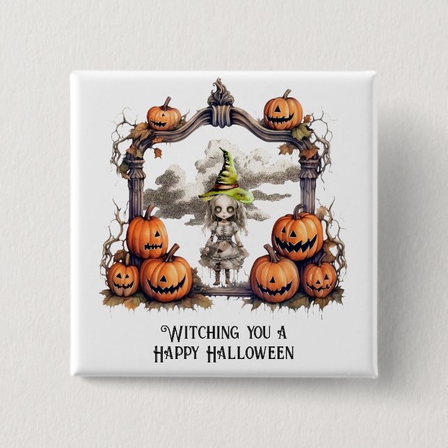 Witching you a Happy Halloween Button (Front)