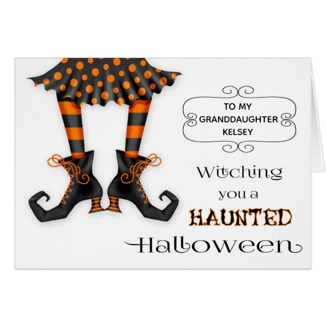 Witching you a Haunted Halloween Custom Name Cards (Front Horizontal)