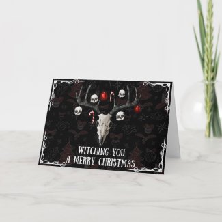 Witching You A Merry Christmas Reindeer Skull Card