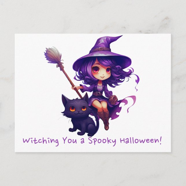 Witching You a Spooky Halloween Holiday Postcard (Front)