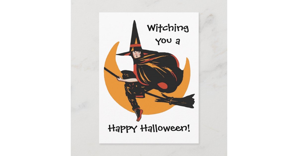 Witching You a Vintage Happy Halloween Card | Zazzle