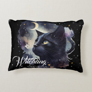 Witchling Dreams Black Cat and Stars Accent Pillow