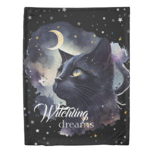 Witchling Dreams Black Cat and Stars Duvet Cover