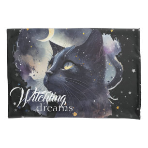 Witchling Dreams Black Cat and Stars Pillow Case