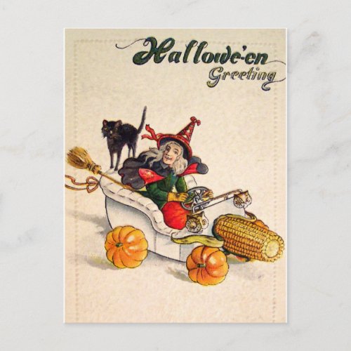Witchmobile Vintage Halloween Card Postcard