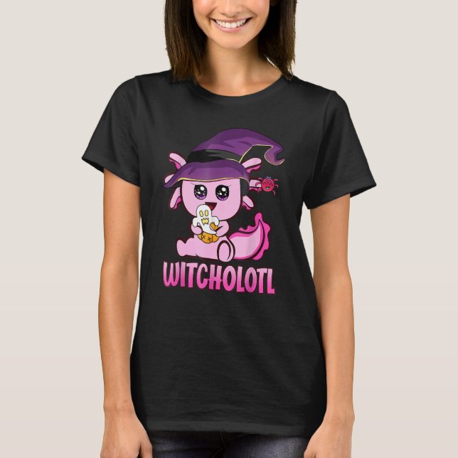 Witcholotl Cute Axolotl Witch Halloween  Spooky Se T-Shirt (Front)