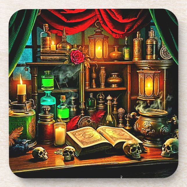 Witch's Altar Mystical Night Brew Design Beverage Coaster (Front)