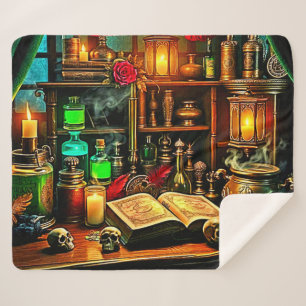 Witch's Altar Mystical Night Brew Design Sherpa Blanket