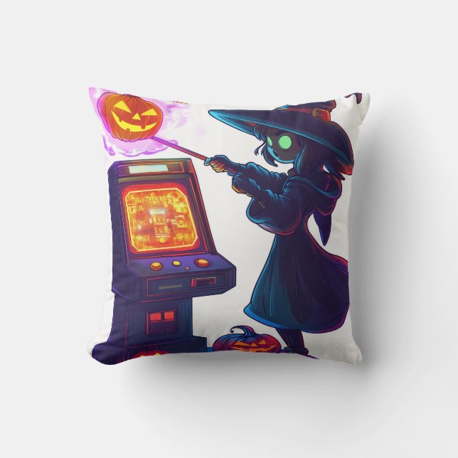 Witch's Arcade Night Throw Pillow (Front)