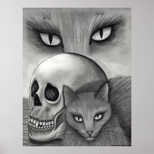 Witchs Black Cat Skull Gothic Fantasy Cat Art Pri Poster