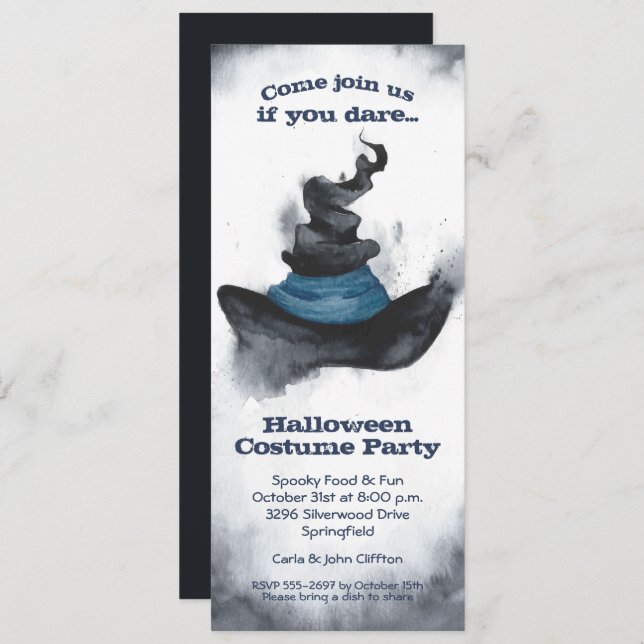 Witch's Black Hat Halloween Invitation (Front/Back)