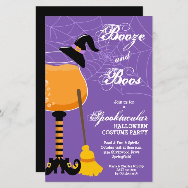 Witch's Booze and Boos Budget Halloween Invites (Front/Back)