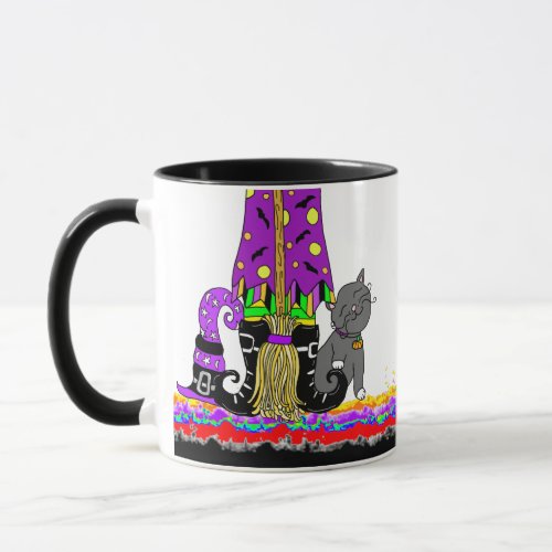 Witchs Brew Black Cat Witch and Broom  Mug