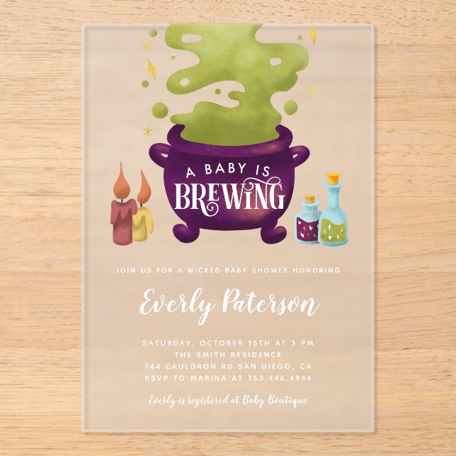 Witch's Brew Halloween Baby Shower Acrylic Invitations (Front)