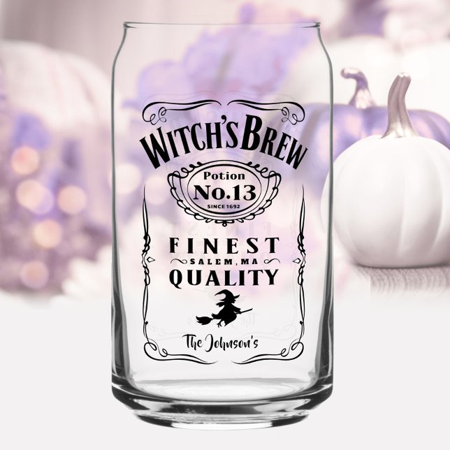 Witch's Brew Halloween Family Name Monogram Funny Can Glass (Witch's Brew Halloween Family Name Monogram Funny Can Glass)