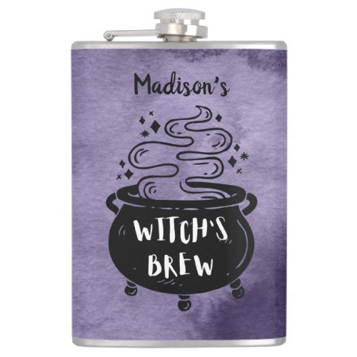 Witchs Brew Halloween Party Purple Flask