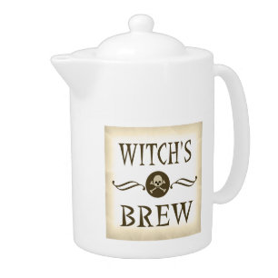 Witch's Brew Vintage Halloween Warning Label Teapot