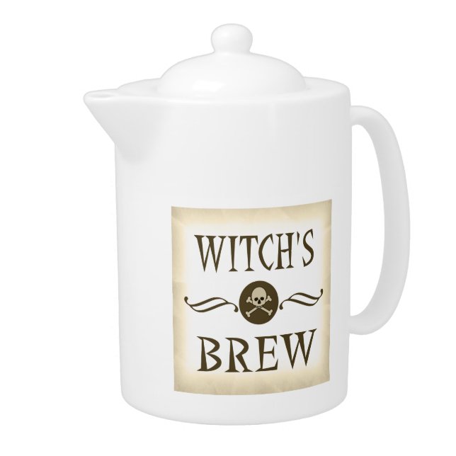 Witch's Brew Vintage Halloween Warning Label Teapot (Right)
