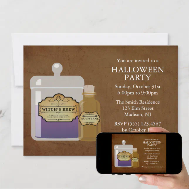 Witch's Brew & Wolfsbane Halloween Party Invitation | Zazzle