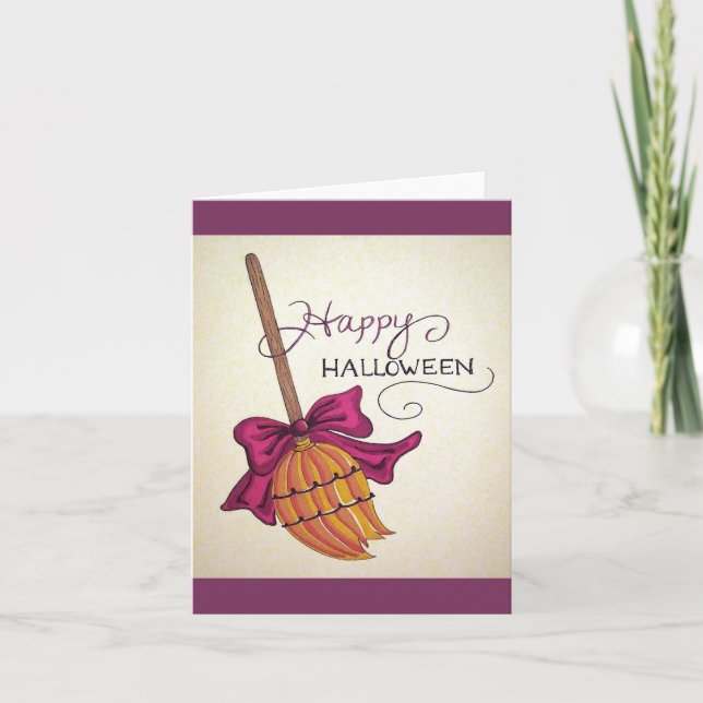 Witch's Broom Halloween greeting card (Front)
