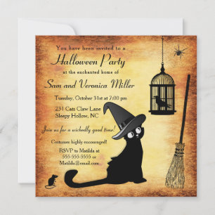 Witch's Cat Halloween Party Invitation