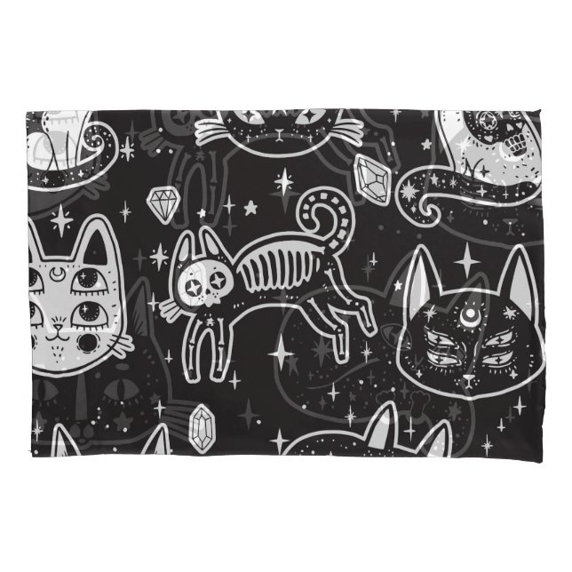Witch's Cat: Vintage Isolated Illustration Pillow Case (Front)