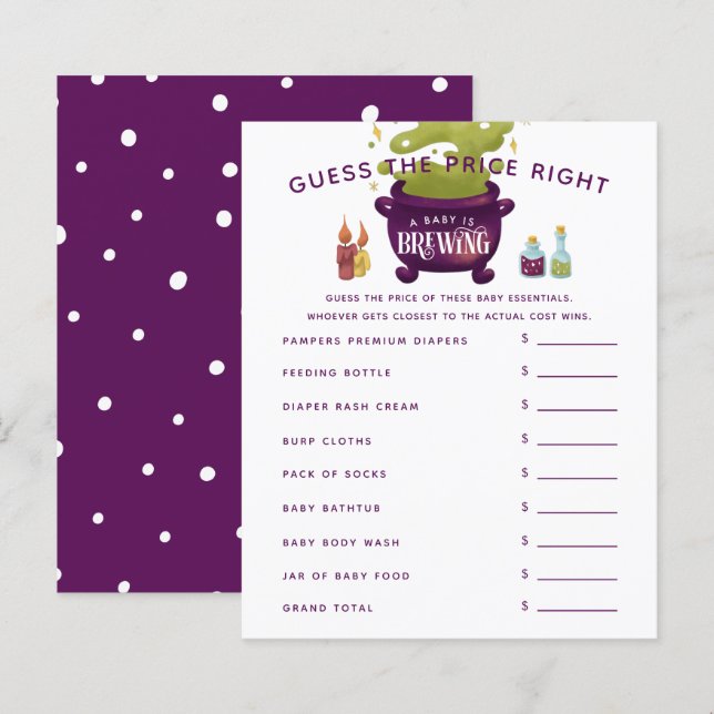 Witch's Cauldron Baby Shower Guess The Price Right (Front/Back)