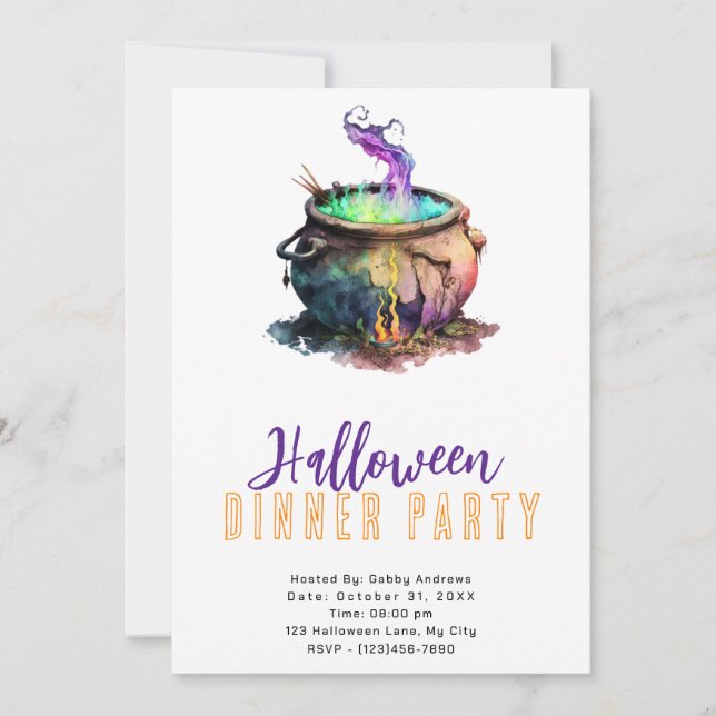 Witch's Cauldron Smoke Halloween Dinner Party Invitation (Front)