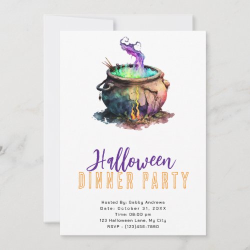 Witchs Cauldron Smoke Halloween Dinner Party Invitation