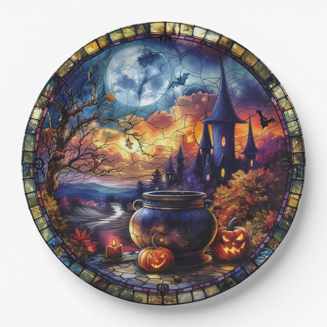 Witch's Cauldron Stained Glass Paper Plates (Front)