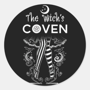 Witch's Coven Witch Legs Black White Halloween Classic Round Sticker