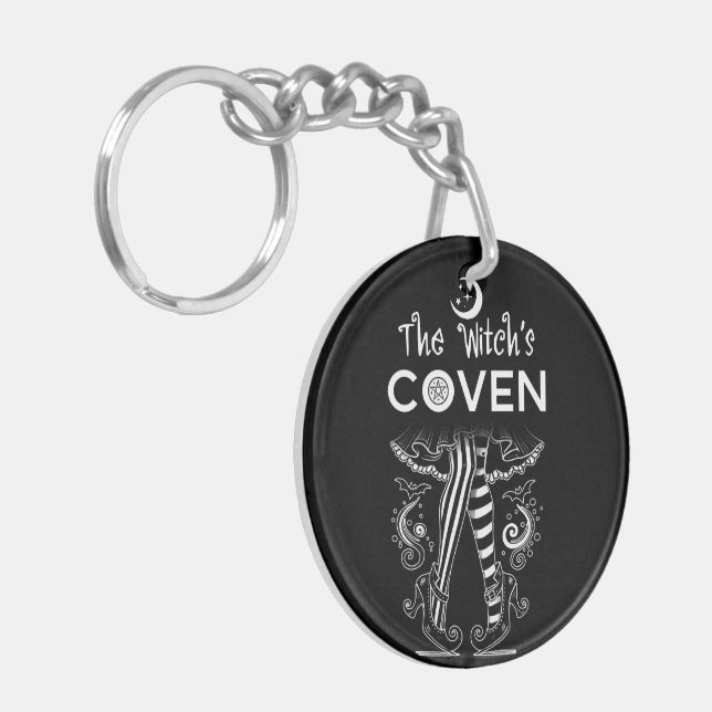 Witch's Coven Witch Legs Black White Halloween  Keychain (Front Left)