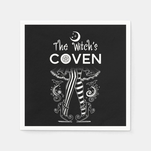 Witch's Coven Witch Legs Black White Halloween  Napkins (Front)