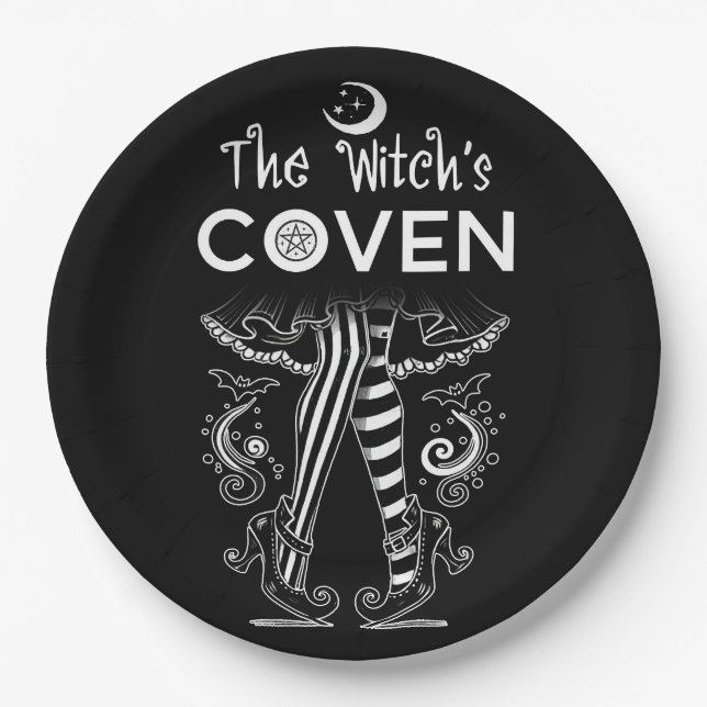 Witch's Coven Witch Legs Black White Halloween  Paper Plates (Front)